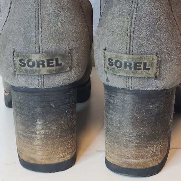 Sorel Women Boots NL2301 Addington Distressed Taupe Gray Leather Tall Heel Sz 7 - Picture 8 of 12